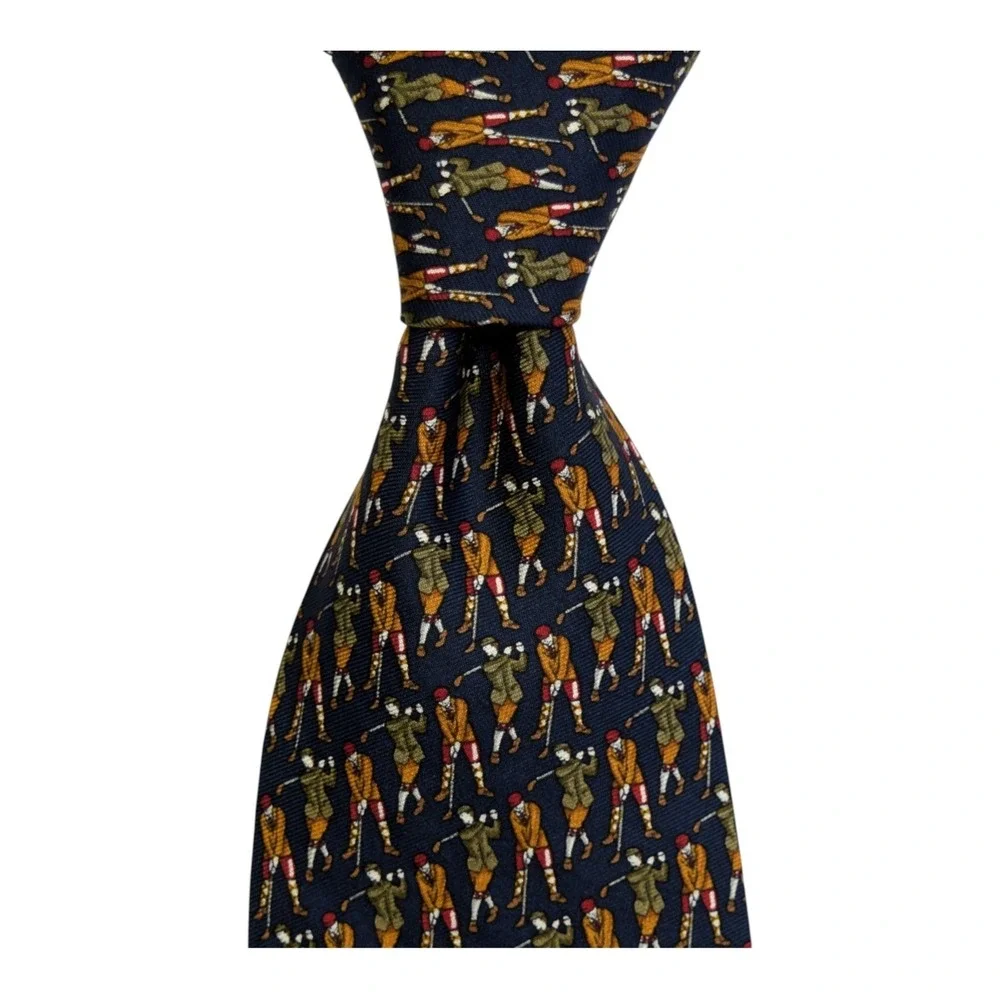Brooks Brothers Makers Silk Tie Navy Blue Golf Pattern‎ Sport Novelty USA 58.5